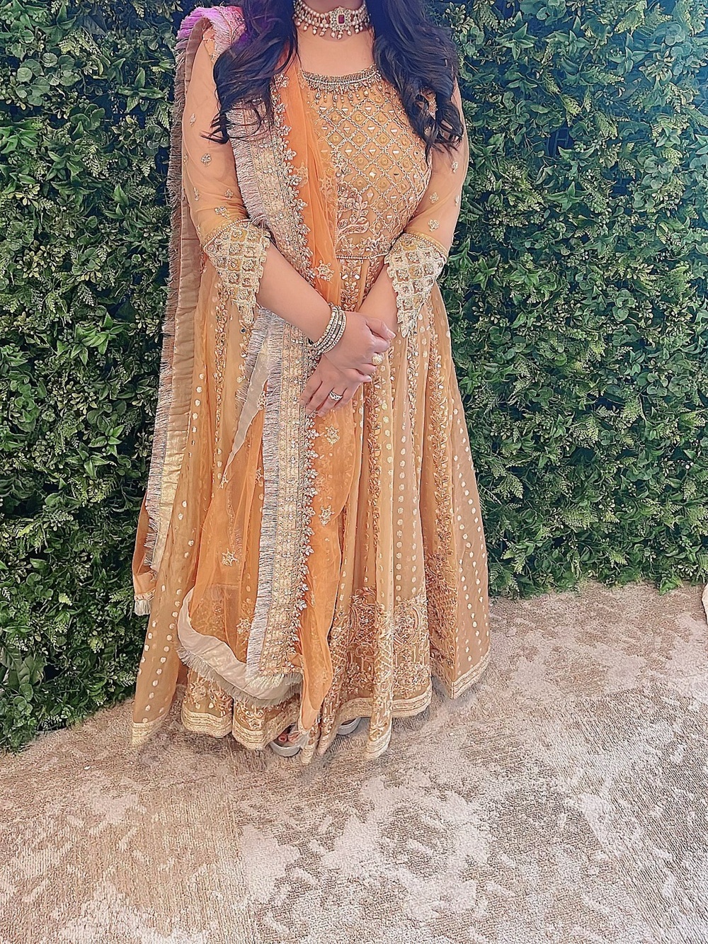 Embellished Peach Anarkali maxi Dress with Dupatta